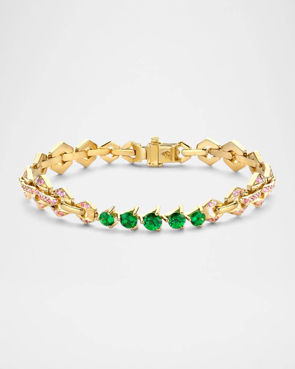 18K Yellow Gold Flow Bond Bracelet with Pavé Tsavorite and Amethyst